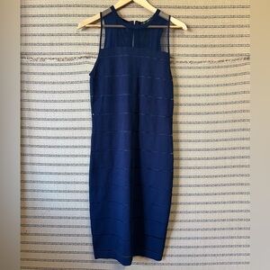 Sam Edelman Navy Midi Bodycon Dress with Sheer Neckline